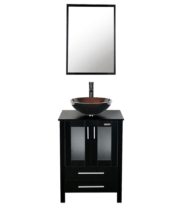 eclife 24-Zoll-Badezimmer-Waschtisch-Kombination Modernes MDF-Gehäuse mit Vanity Mirror Hartglas